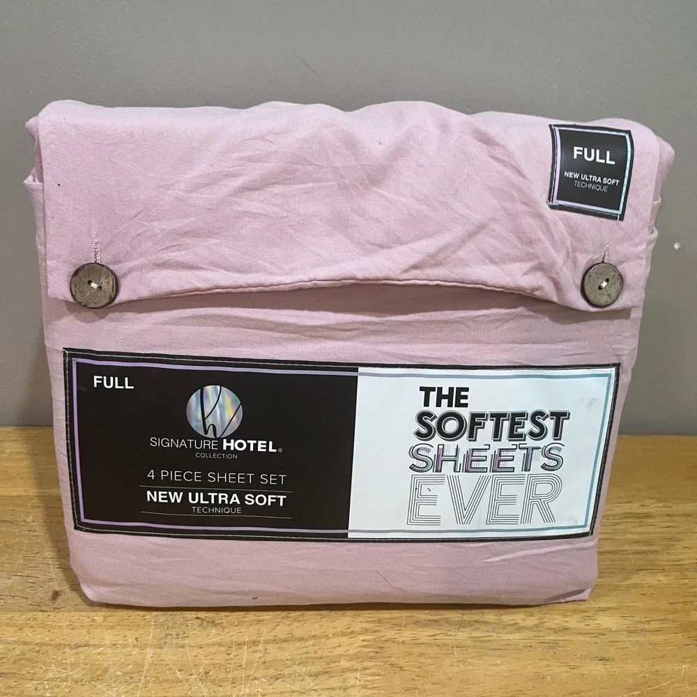 Signature Hotel Collection Full Sheet Set 4pc Blush Pink Ultra Soft Microfiber